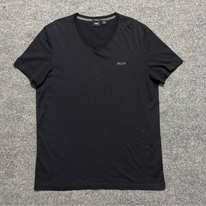 BOSS Hugo Boss Shirt Mens Medium Black V-Neck Logo Quiet Luxury